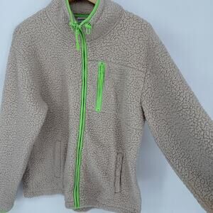 PINK Sherpa Full Zip Jacket Beige Neon Green Size M
